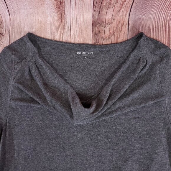 Eileen Fisher Womens Size Medium Ribbed Cowl Neck Tunic Dress 3/4 Sleeve Gray - Picture 9 of 15